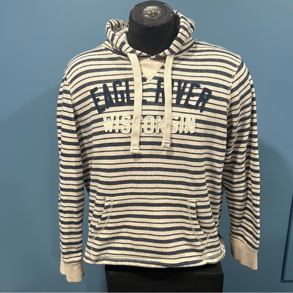 Women’s Blue 84 Striped Eagle River, Wisconsin lightweight striped hoodie XL - Picture 2 of 10